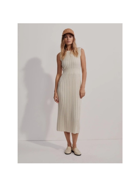Varley Dresses & Skirts - Varley Florian Knit Dress Midi 100% Cotton Sleeveless Ribbed Cream Size S/M